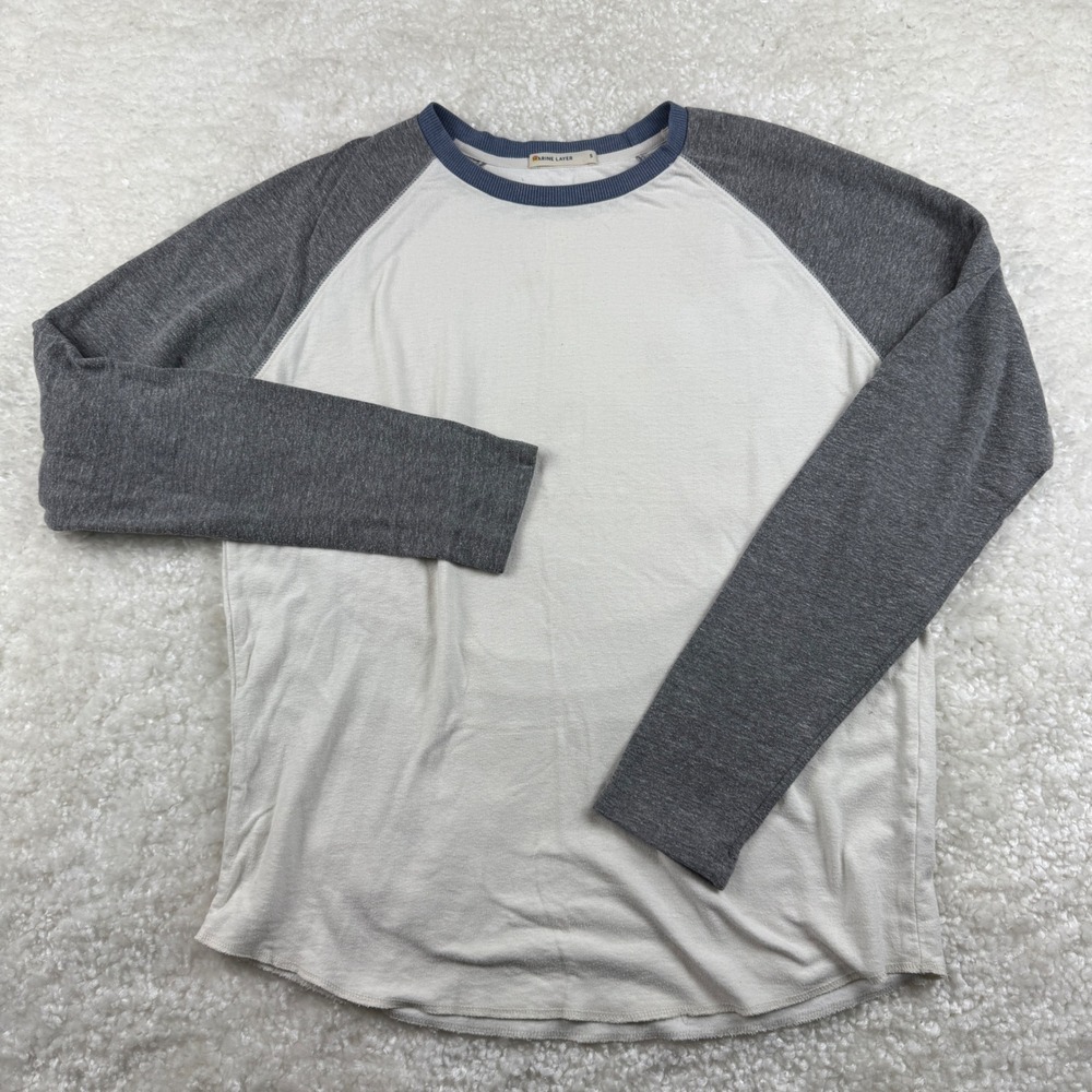Marine Layer Raglan Baseball Tee Mens S Gray Cream Long Sleeve Tri-Blend Shirt